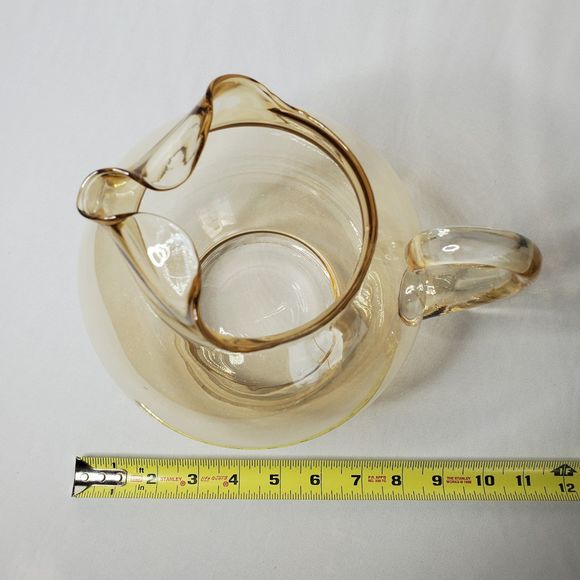 Vintage Amber Ball Pitcher Blown Glass Applied Handle Smooth Design Ripple Mouth - Picture 11 of 12